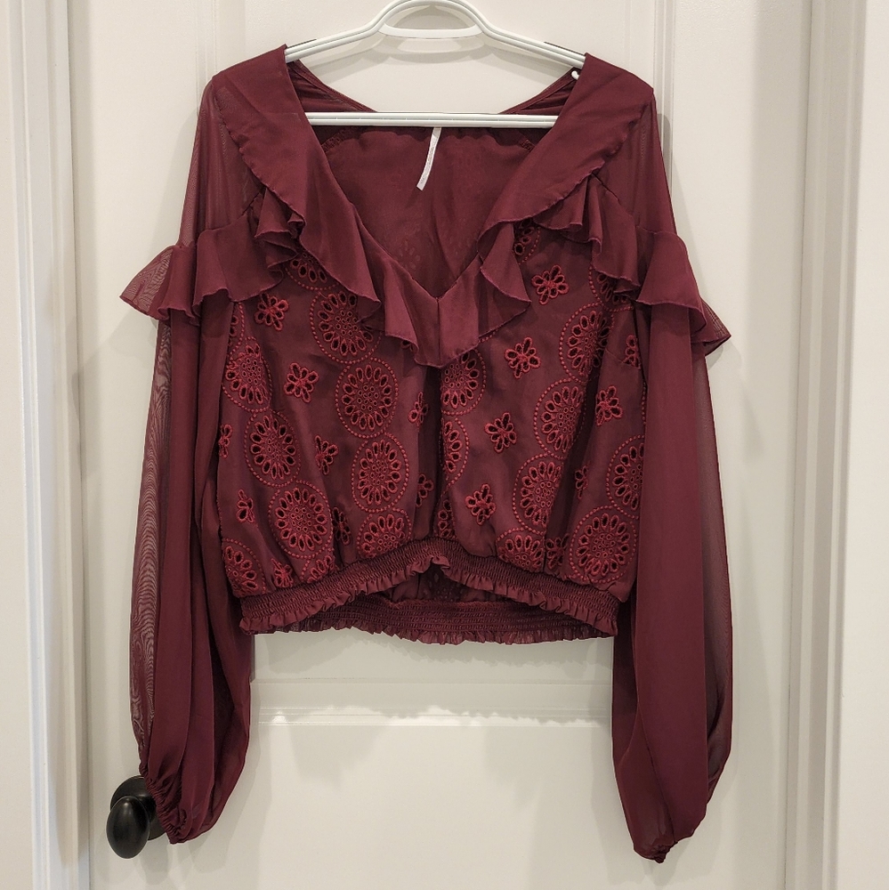 FreePeople V-neck Long Sleeves Red Blouse